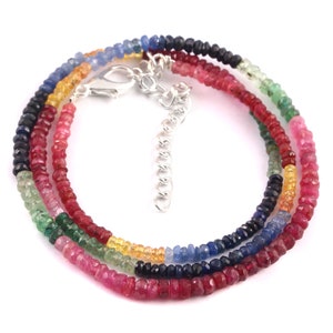 Natural Multi Sapphire Emerald Ruby Gemstone Beads 1 strand Necklace 18.5 inches 60 Crt