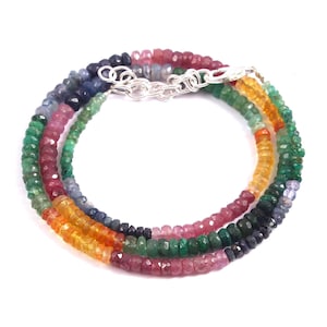 Natural Precious Multi Sapphire Emerald Ruby Gemstone Beads Necklace, 17 Inches, 3 To 4.5 MM