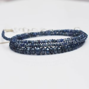 100% Natural Blue Sapphire Gemstone Faceted Beads Necklace 17.5 Inches, AAA+++ Grade Natural Sapphire, Blue Sapphire Rondelle Beads,