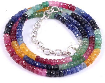 Natural Multi Sapphire Emerald Ruby Gemstone Beads 1 strand Necklace 20 inches 110Crt