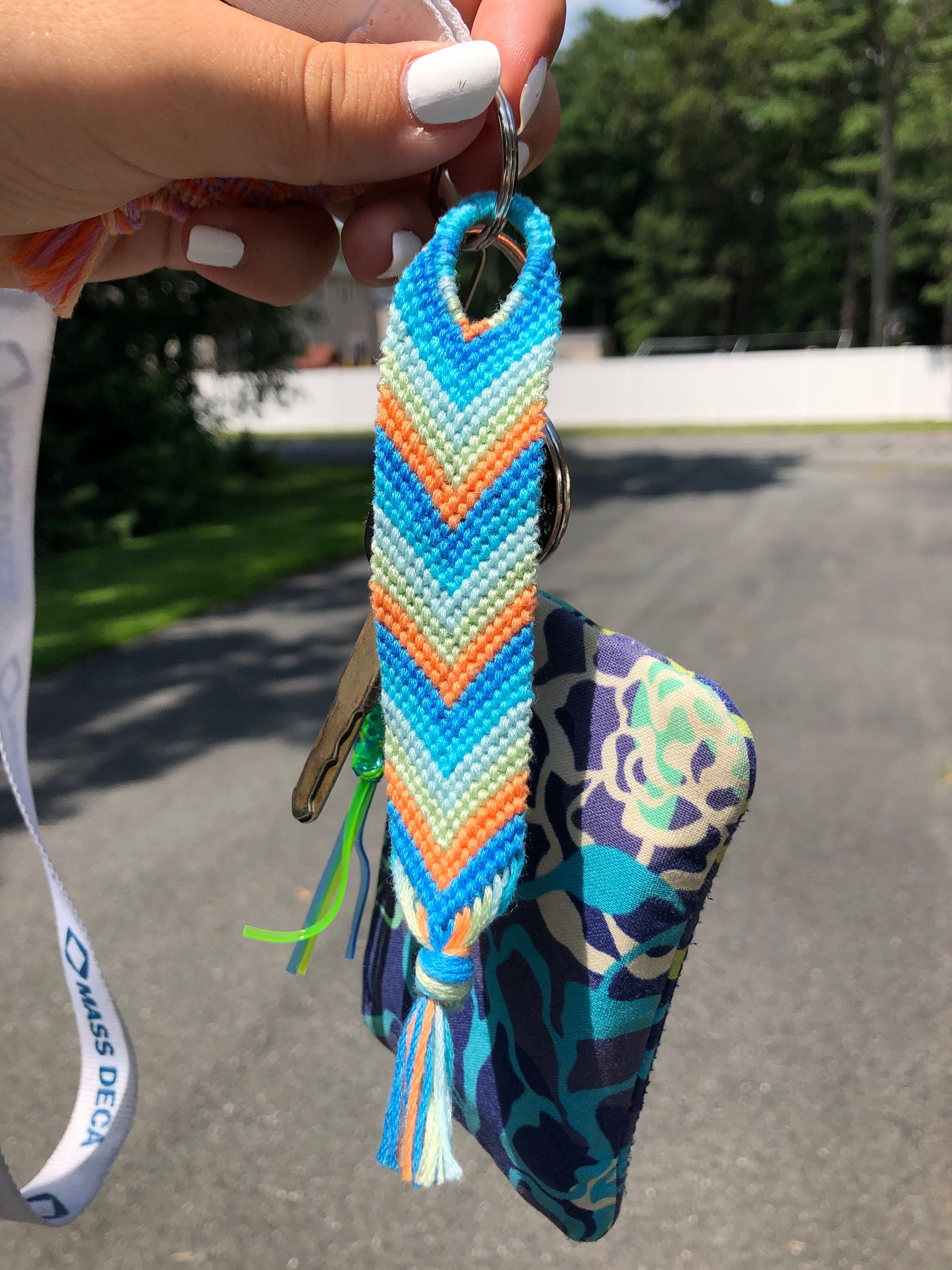 Handmade Chevron String Keychain Blue Green Orange Etsy