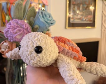 Handmade sea turtle plushie, Crocheted turtle, Pink plushie, Valentines day gift