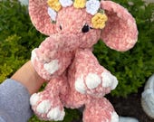 Crocheted Elephant Snuggler, Handmade plushie, Baby shower gift, Pink elephant, baby girl gift, Lovey
