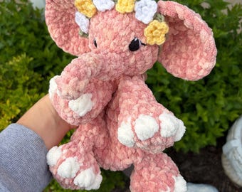 Crocheted Elephant Snuggler, Handmade plushie, Baby shower gift, Pink elephant, baby girl gift, Lovey