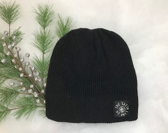 Fitted Satin Lined Beanie - Regular - Soft Ribbed Knit Style - Black Color