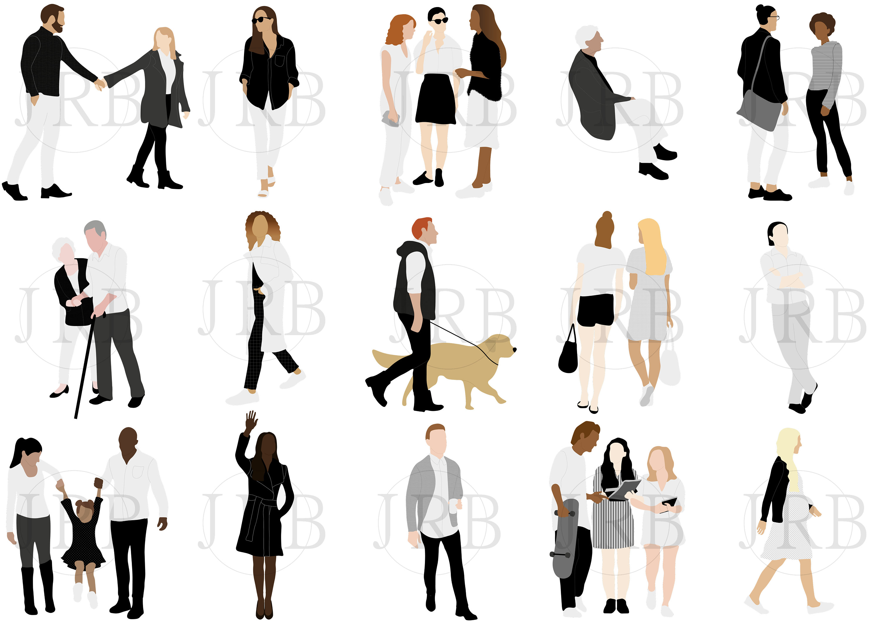Monochrome Vector People Collection No.2 Non-specific - Etsy