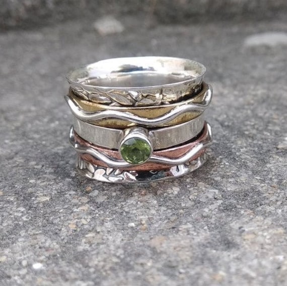 Women Ring 925 Sterling Silver Spinner Ring Free Shipping Meditation Peridot Ring Handmade Ring Statement Ring Gift Her Thumb
