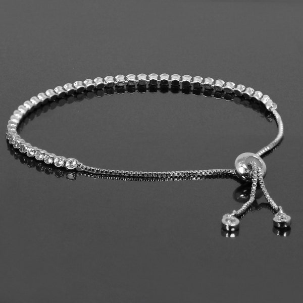 Pulsera ajustable de circonita cúbica de 3 mm, circonita cúbica de piedra transparente, pulsera de tenis clásica ajustable de oro, plata y oro rosa para mujer