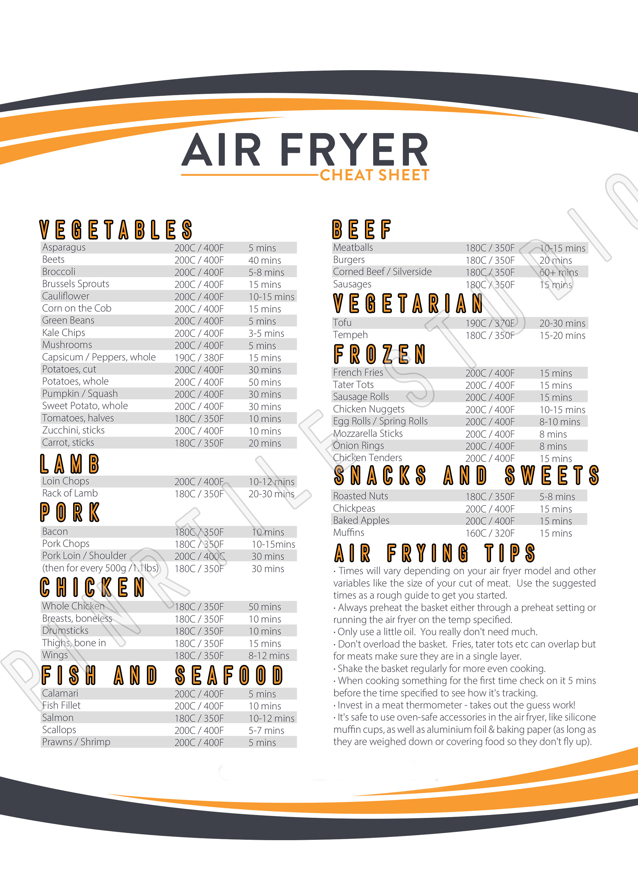 Free Printable Air Fryer Cook Times Chart - Paint The Kitchen Red