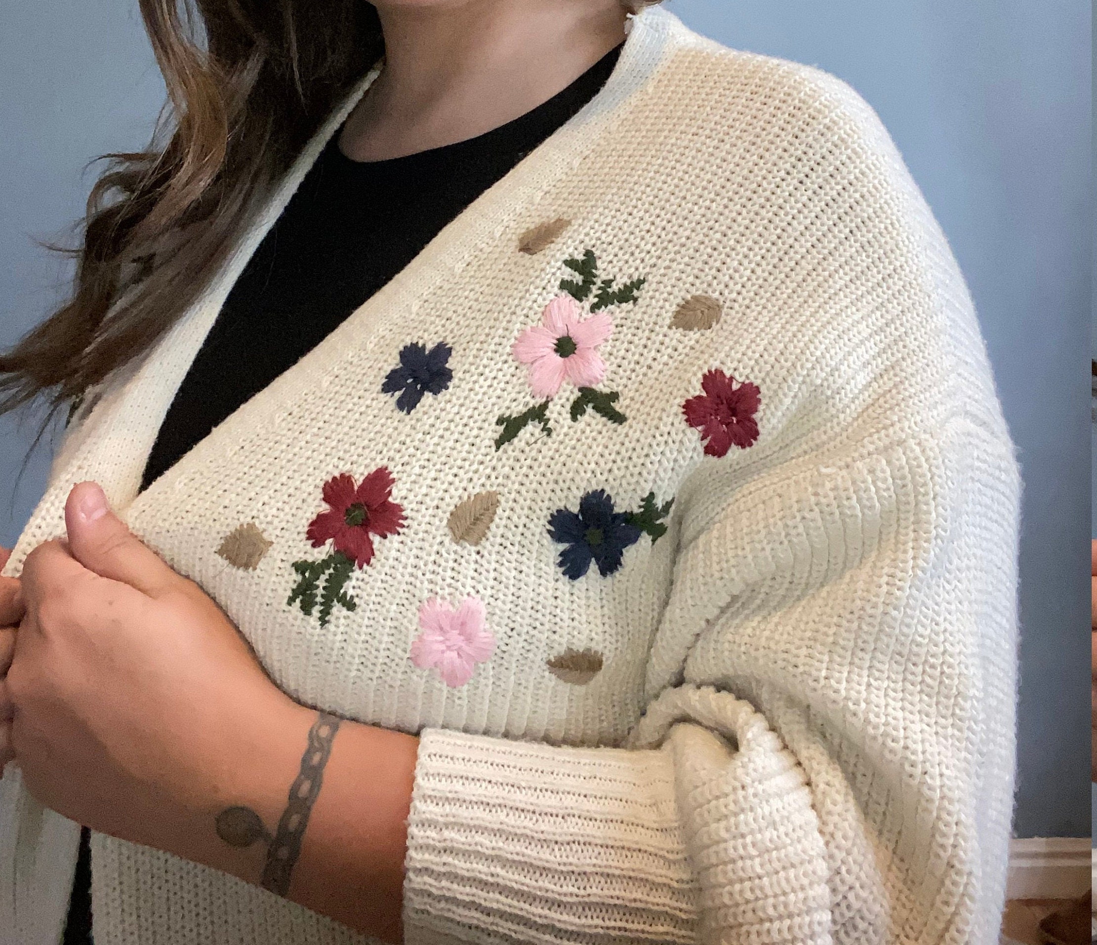 embroidered duster cardigan