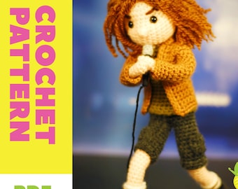 PATROON voor op Eddie Vedder geïnspireerde gehaakte amigurumipop - alleen patroon - ENGLISH - US Terms