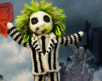 Beetlejuice inspired Crochet Amigurumi Doll - One of a Kind Handmade Crochet Action Figure - 80s movies Tim Burton