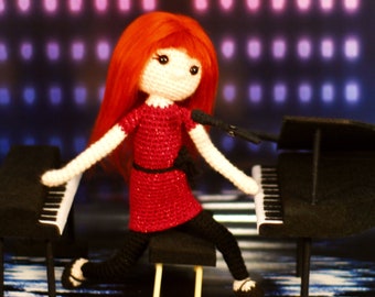 Tori Amos inspired Crochet Amigurumi Doll - Handmade One of a Kind - Female Singer-songwriter Pianist