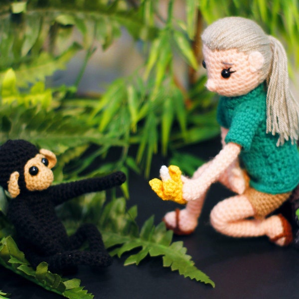 Jane Goodall inspired inspired Crochet Amigurumi Doll - Handmade One of a Kind - Primatologist - Anthropologist - Chimp Monkey Jungle
