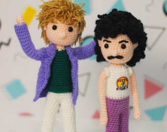 Hall & Oates Inspired Crochet Amigurumi Dolls - One of a Kind Rock n' Roll Figure - 80s crochet keyboard Felt Guitar