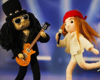 Guns N' Roses - Axl Rose & Slash inspired Crochet Amigurumi Doll  - GNR - One of a Kind Handmade Fanart Rock n' Roll Action Figure
