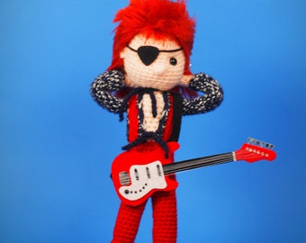 David Bowie inspired Crochet Amigurumi Doll - Handmade One of a Kind Fan Art - Rock Idol Halloween Jack