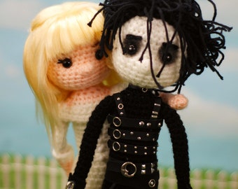Edward Scissorhands inspired Crochet Amigurumi Doll - Edward and Kim - One of a Kind Handmade