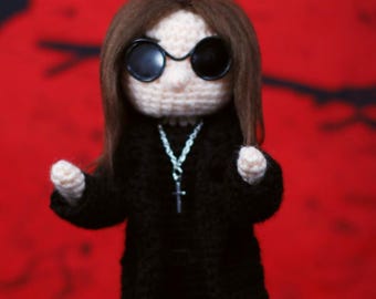 Ozzy Inspired Crochet Amigurumi Doll - Action Figure - One of a Kind - Black Sabbath