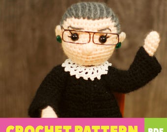 PATRÓN para Muñeca Amigurumi de Crochet inspirada en RBG - Ruth Bader Ginsburg - Solo Patrón - Inglés - Términos de EE. UU.