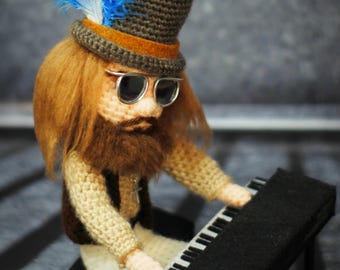 Leon Russell inspired Crochet Amigurumi Doll - Handmade One of a Kind Fan Art