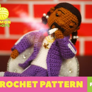 PATROON voor op Snoop Dogg geïnspireerde gehaakte amigurumipop - alleen patroon - ENGLISH - US Terms