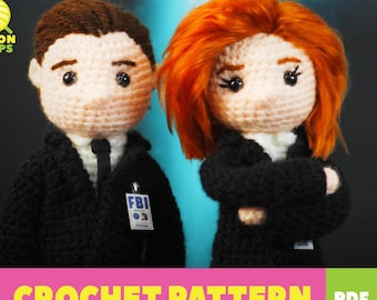 PATTERN for X-Files Fox Mulder & Dana Scully inspired Crochet Amigurumi Doll - Pattern Only - ENGLISH - US Terms