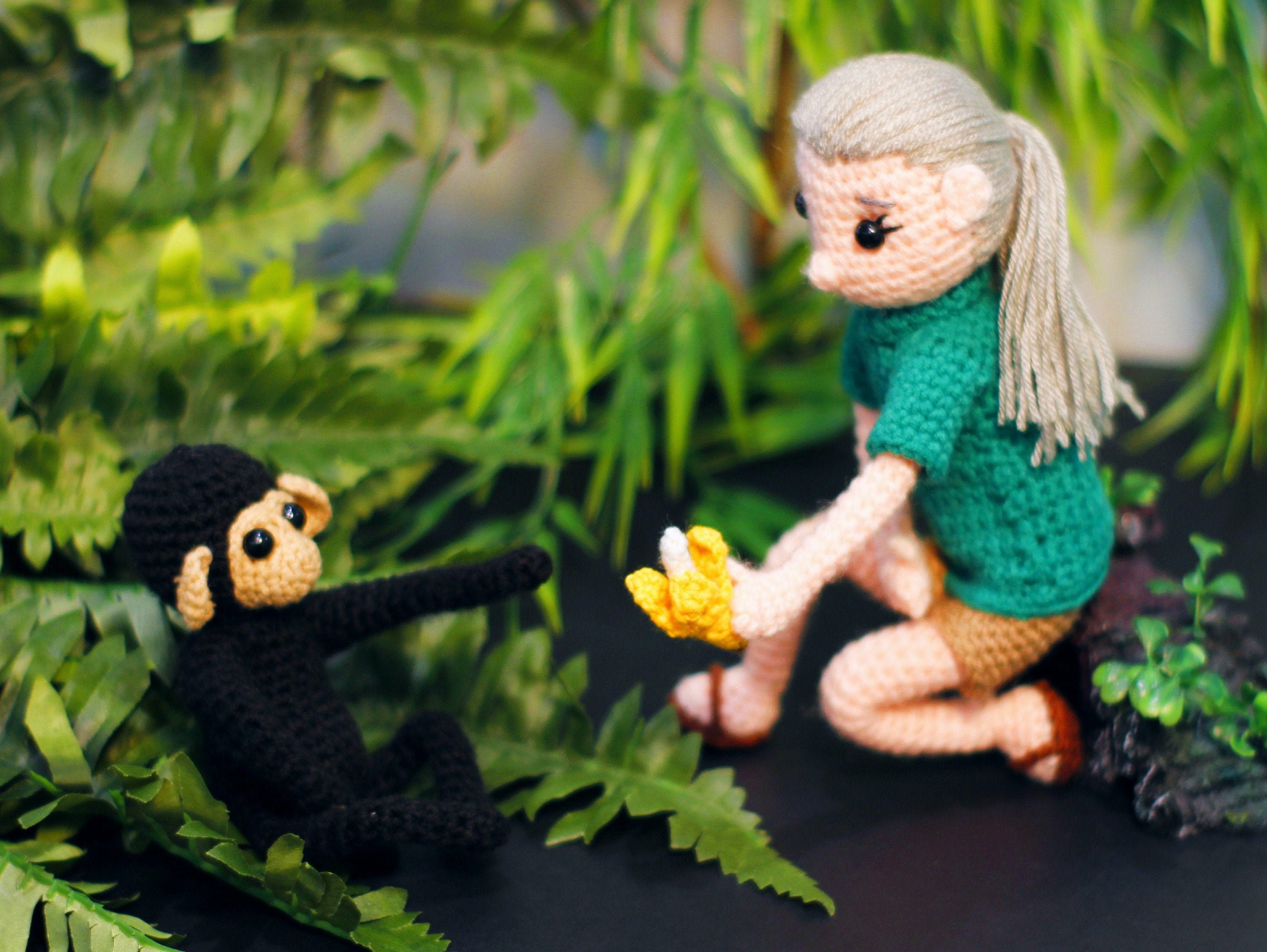 Jane Goodall inspired inspired Crochet Amigurumi Doll - Handmade One of a Kind - Primatologist - Anthropologist - Chimp Monkey Jungle