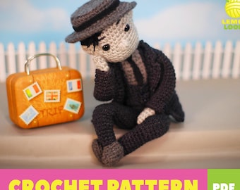 PATTERN for Buster Keaton Inspired Crochet Amigurumi Doll - Pattern Only - ENGLISH - US Terms - Done in Grey Tones for Black & White Effect