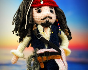 Captain Jack inspired Crochet Amigurumi Doll - One of a Kind Handmade Figure - Pirate