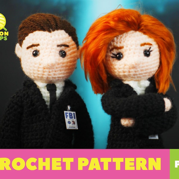 PATTERN for X-Files Fox Mulder & Dana Scully inspired Crochet Amigurumi Doll - Pattern Only - ENGLISH - US Terms