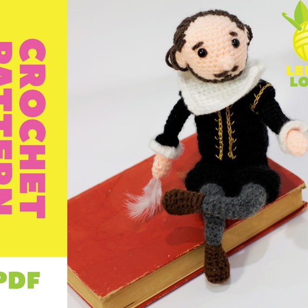 PATRÓN para muñeca Amigurumi de ganchillo inspirada en Shakespeare - Figura de acción hecha a mano única en su tipo - Términos de EE. UU.