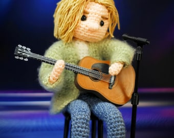 Kurt Cobain inspired Crochet Amigurumi Doll - Handmade One of a Kind Fan Art - 90s alternative music