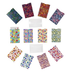 Patrones de diseño (conjunto B), 12 fundas de tarjetas de crédito creadas a partir del laminado de bloqueo RFID aprobado por FIPS 201
