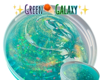Green Galaxy-  Coated Clear Slime - 250g/8oz - Unscented - Glitters - 10ml Activator - UK Seller