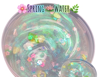 Spring Water - Multichome Pigmented Coated Clear Slime - 250g/8oz - Unscented - Fimo - Charms - Glitters - 10ml Activator - UK Seller