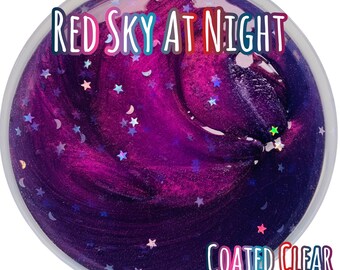 Red Sky At Night - Unscented Interference Pigmented Coated Clear Slime -  8oz/250g - Glitters - Extras - UK SELLER