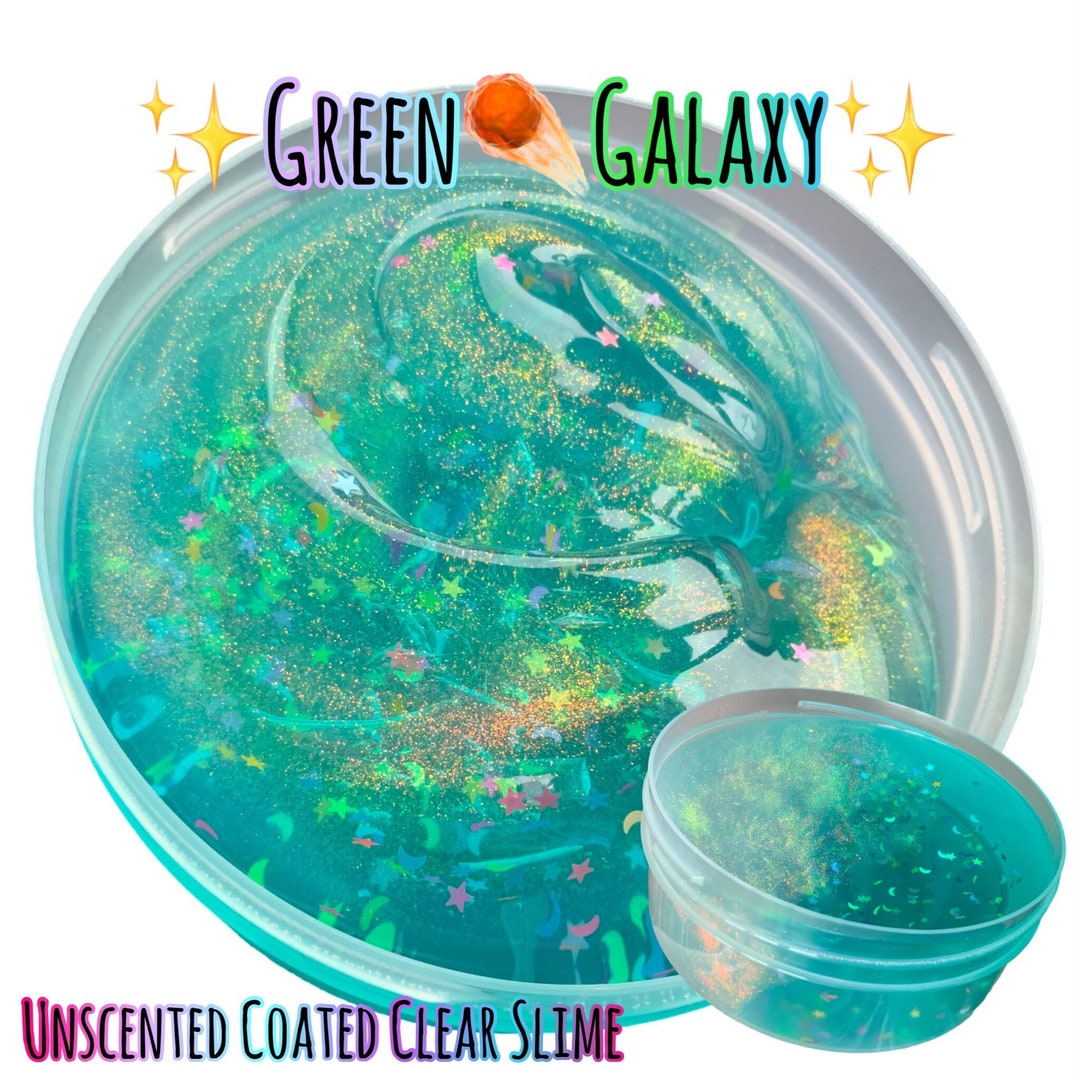 Green Galaxy Coated Clear Slime 250g/8oz Unscented Glitters 10ml