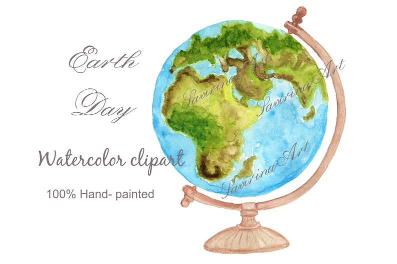 Earth day clipart Watercolor clipart Watercolor Globes for Greeting card. Planet Clipart