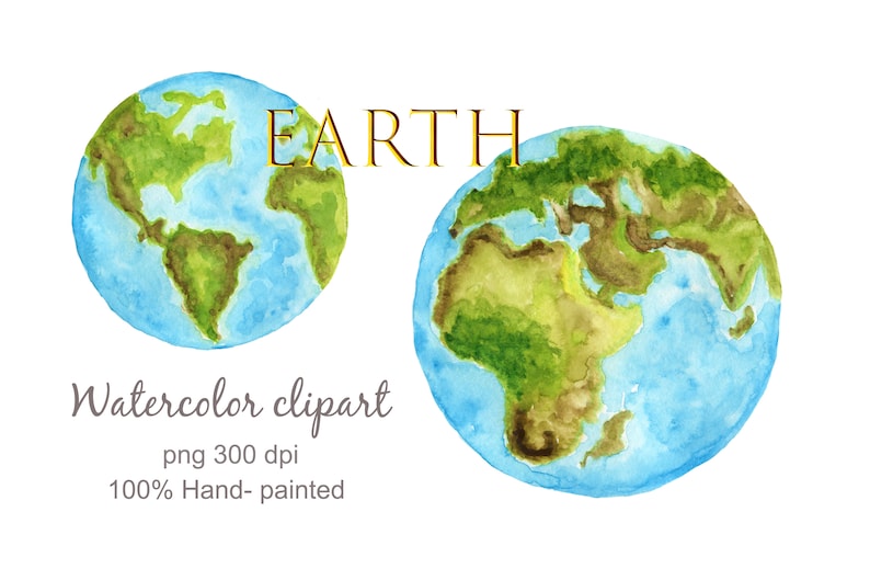 Earth day clipart Watercolor clipart Watercolor Globes for Greeting card. Planet Clipart