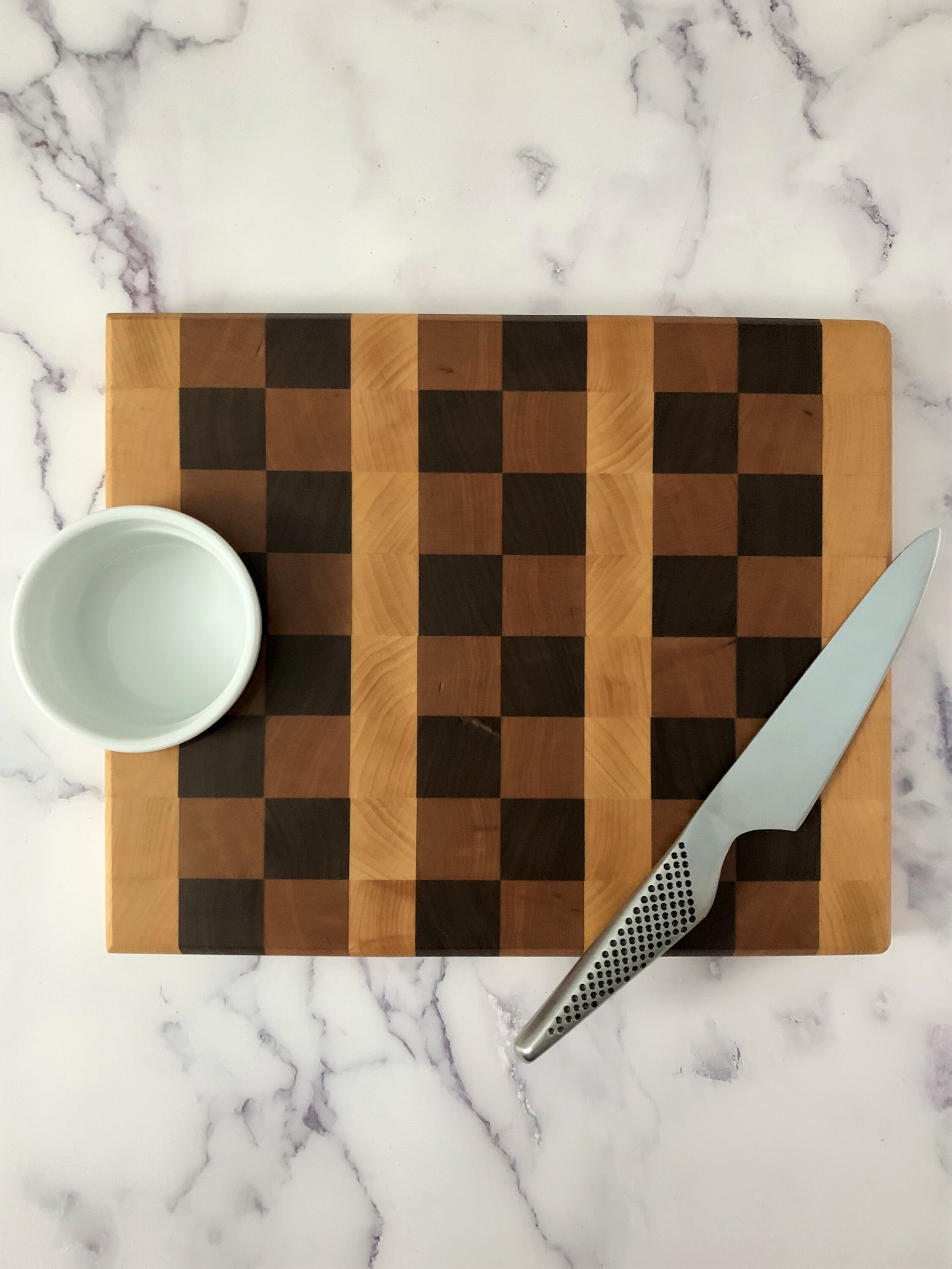 Checker Pattern End Grain Cutting Board with Ramekin great Etsy