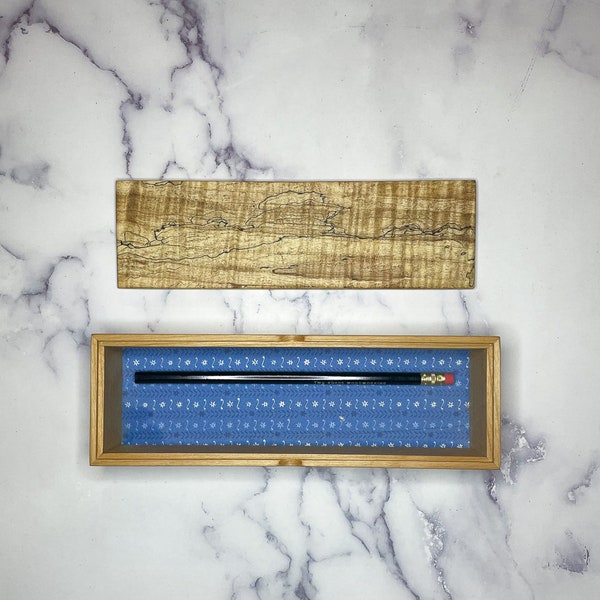 Alder and Spalted Maple Wooden Pencil Box, a unique handcrafted gift for a student or coworker!