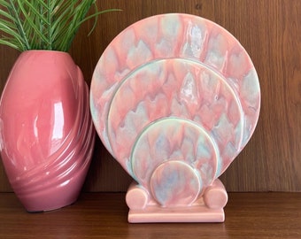 1940s Art Deco Pink Flower Vase by Royal Haeger, Vintage Ceramic Drip Glaze