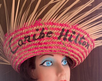 1950s-1960s Straw Beach Hat from Caribe Hilton, San Juan, Puerto Rico