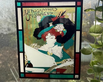 "Lithographies Originales" Art Nouveau Style Painted Glass Suncatcher