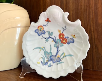 Ceramic Sea Shell Dish Decorative Plate with Hand-Painted Floral Pattern by Limoges France