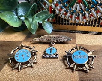 Vintage Religious School Small Lapel Pins for Attendance, Honor, Catechism