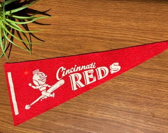 Pennant Flag, Cincinnati Reds Felt Banner, Vintage Baseball Wall Decor