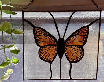 Monarch Butterfly Suncatcher, Stained Glass Large Vintage Orange Insect Sun Catcher Window Decor