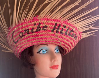 1950s-1960s Straw Beach Hat from Caribe Hilton, San Juan, Puerto Rico